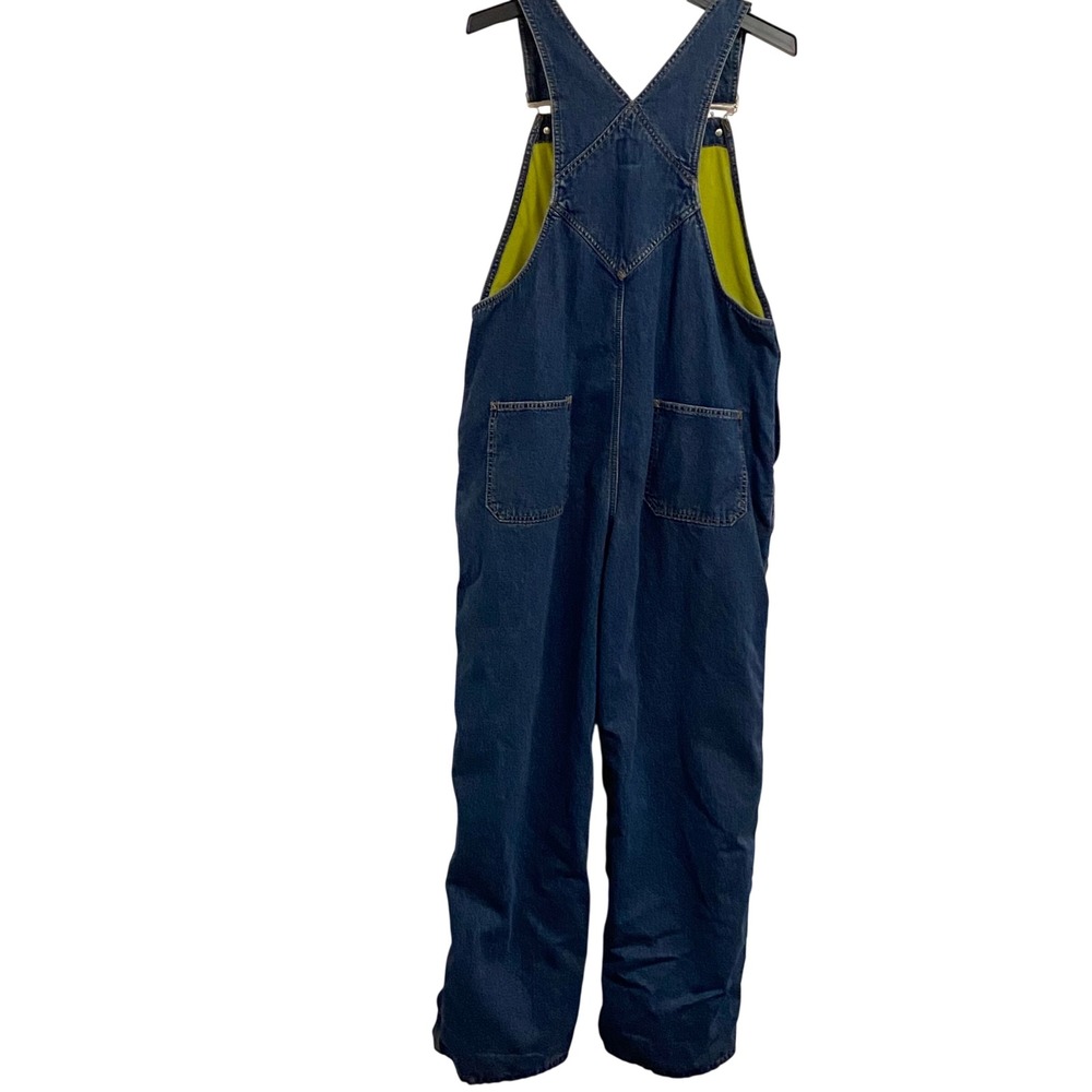 Retro Gorpcore GAP Denim Overalls Womens L Blue Fleece Lined Bib Workwear - Picture 5 of 6